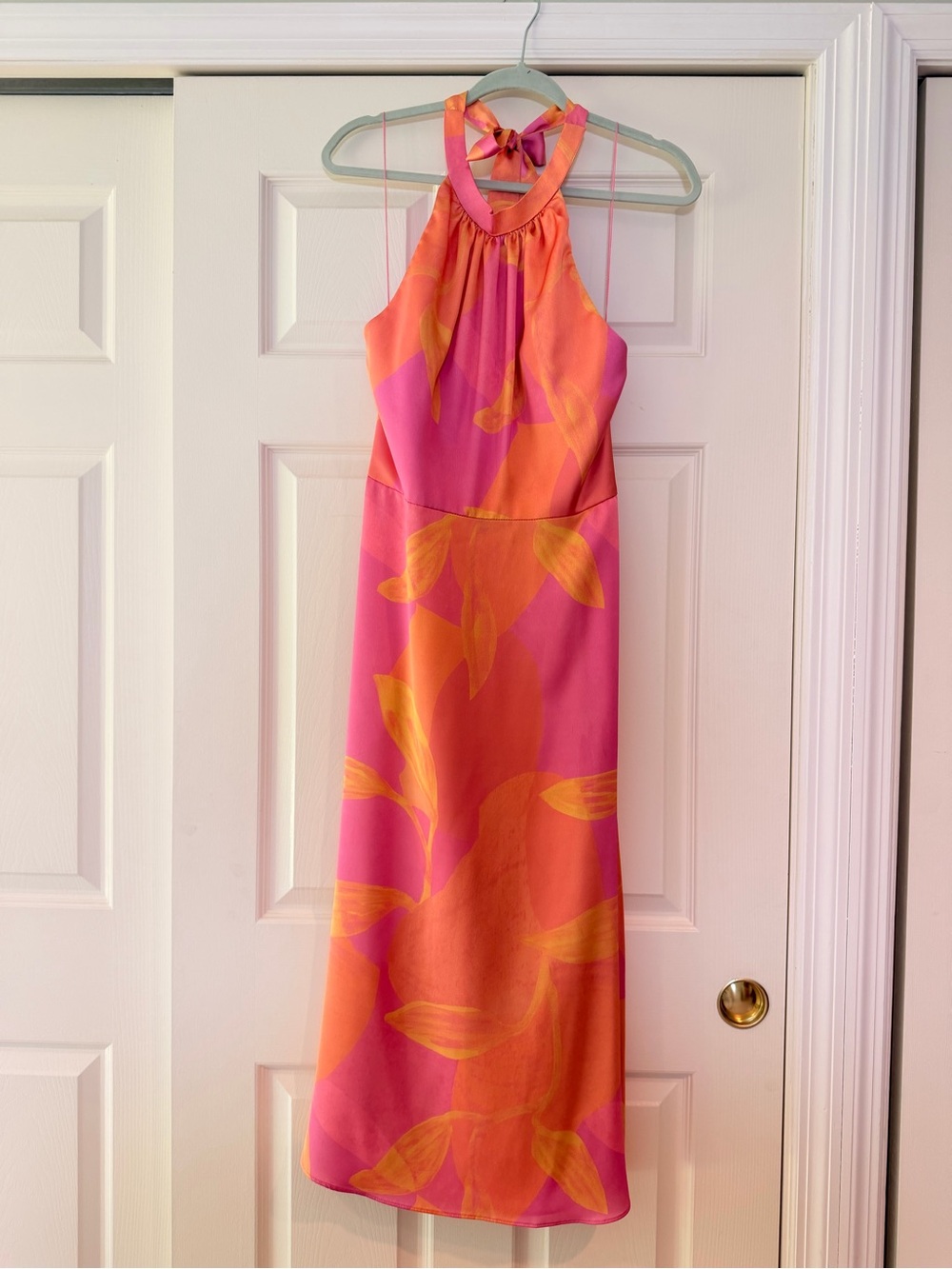 Aidan Mattox Pink and Orange Floral Halter Dress